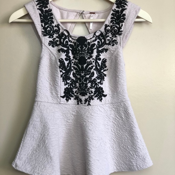 FREE PEOPLE TEXTURED CREAM COTTON PEPLUM TANK - Picture 2 of 7